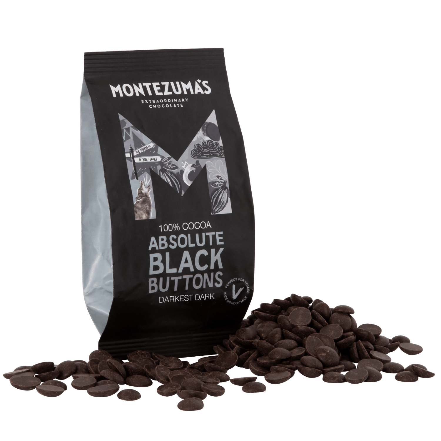 Absolute Black 100% Cocoa Dark Chocolate Button Bag - 120g