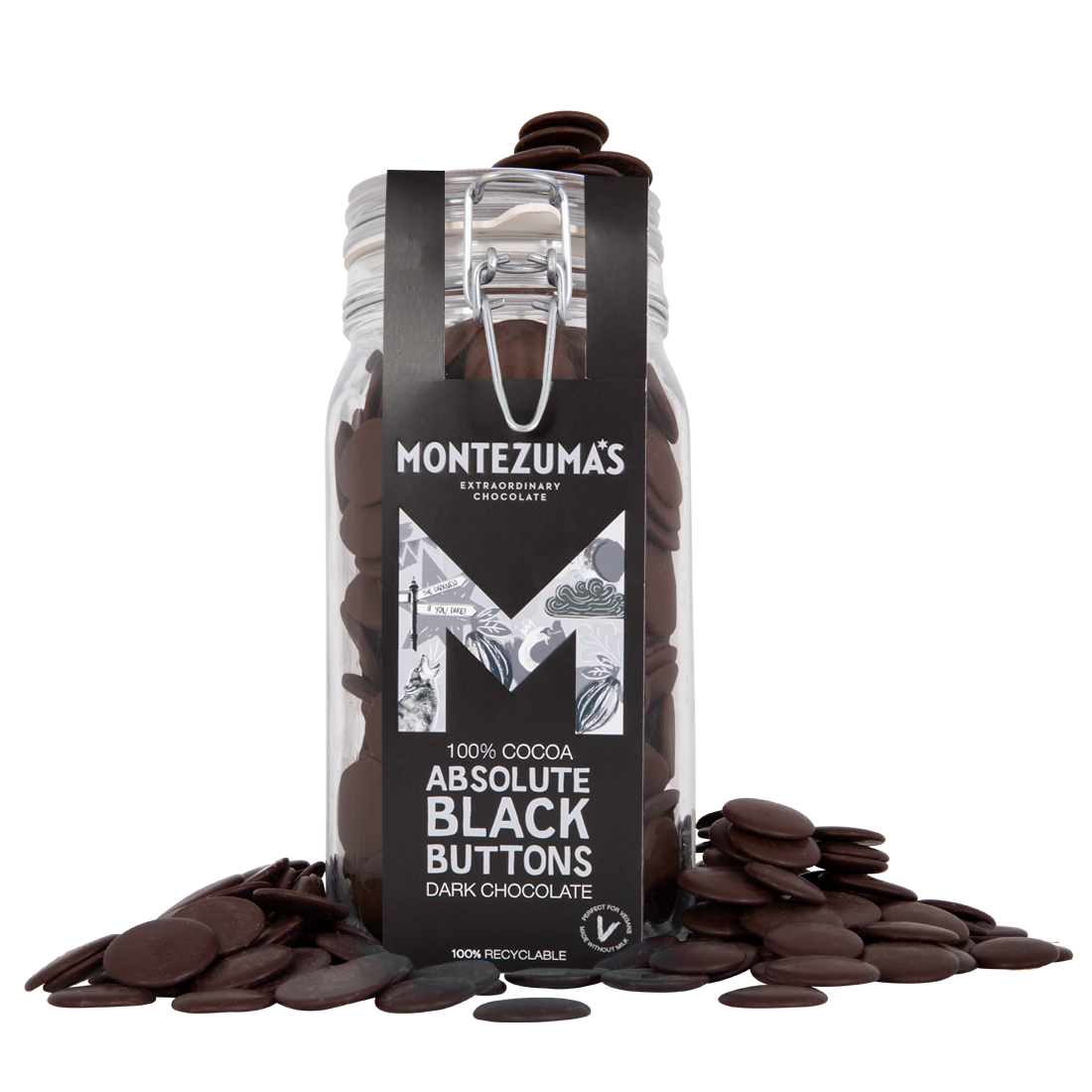 Absolute Black 900G Button Jar - 100% Dark Chocolate Buttons image