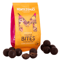 Dark chocolate peanut butter truffle bites in an orange packet