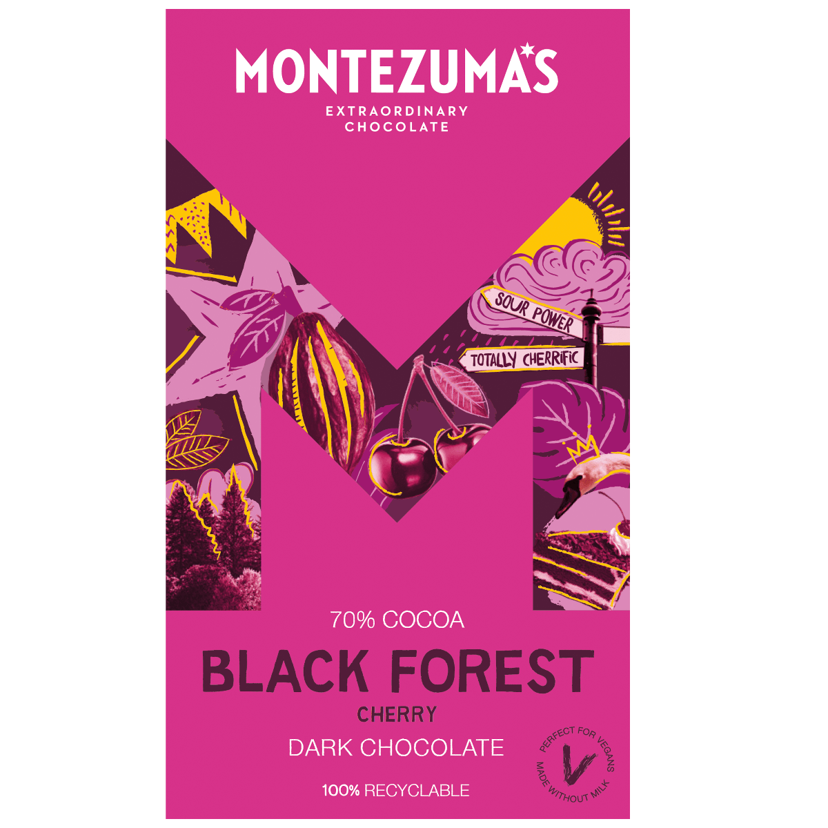 giant 300g bar of black forest - dark chocolate and cherry. purple box with gian tM logo with cherries 