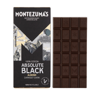 Montezuma's Absolute Black 100% cocoa dark chocolate bar with almonds