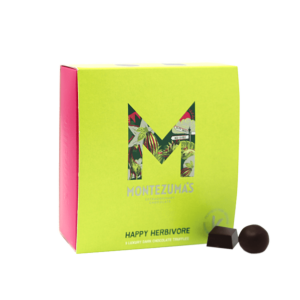 vegan truffle box in green and pink packaging