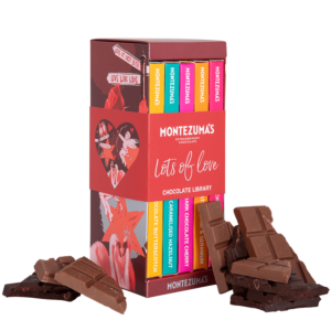 Lots of love bar library, 5 chocolate bars in a red box with hears and cupid. l