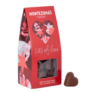 lots of love milk chocolate caramel hearts in a red carton