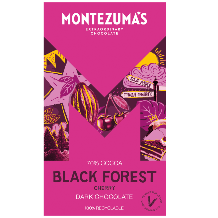 giant 300g bar of black forest - dark chocolate and cherry. purple box with gian tM logo with cherries 